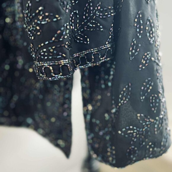 Milano Black & Iridescent Botanical Hand-Beaded Evening Jacket – US 2X - Picture 14 of 15